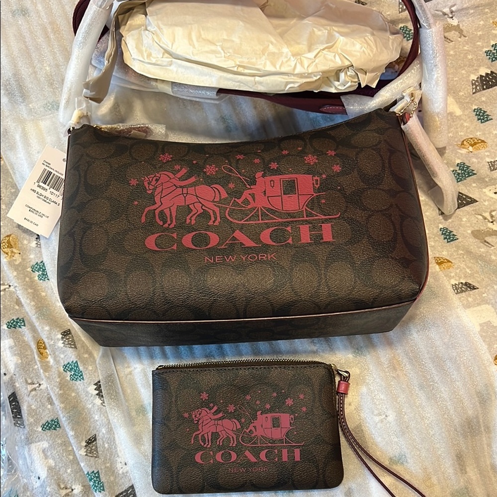 Coach Brown and Pink Women's Bag and Wallet Set